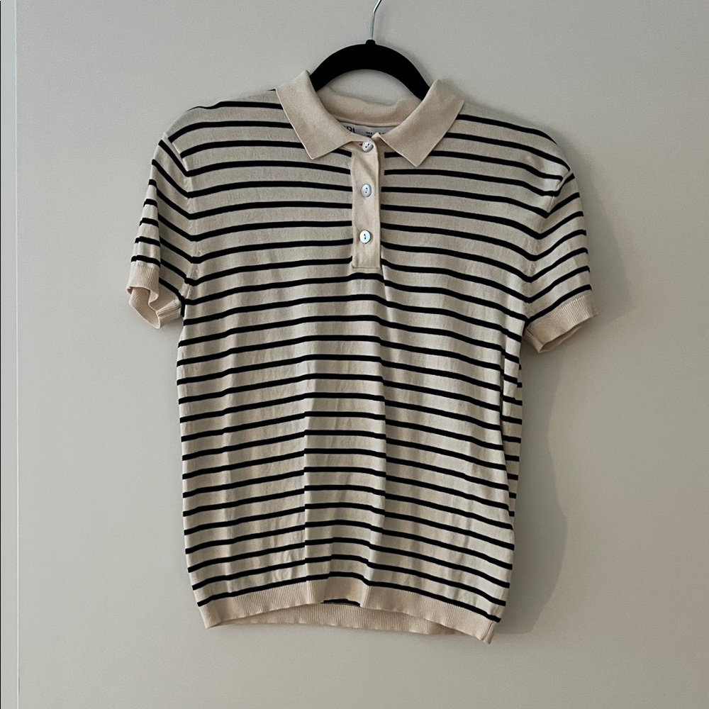 Striped Polo Shirt in Black and Cream